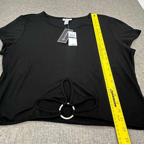 NEW Just Polly Black Blouse Plus 3X Stretch Round Neck Short Sleeve Cut Out Ring - Picture 6 of 9